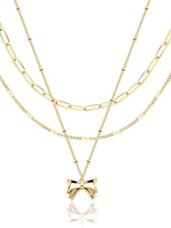 Jewelry - Layered Gold Bow Necklace Set 3-Piece Bows Pendant NWT
